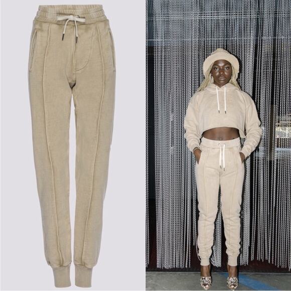 MADE GOLD Ginger Sweatpants Sweats In Calico Beige Tapered Skinny Leg Cuffed XS - Picture 1 of 11